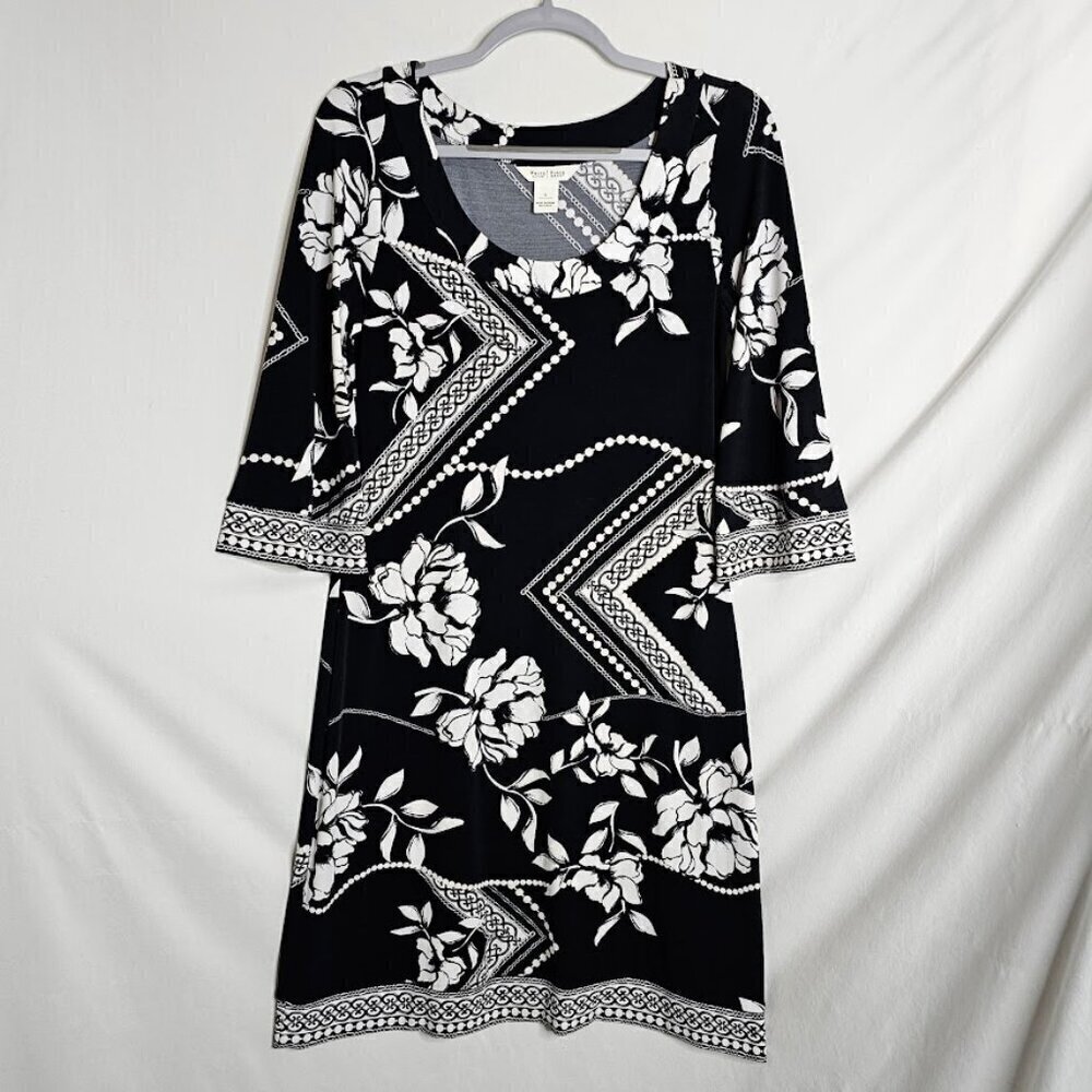 WHITE HOUSE BLACK MARKET 3/4 Sleeve Dress size S BLACK & WHITE FLORAL CLEARANCE! - Picture 2 of 7